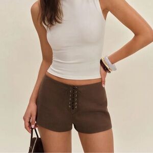 NWT REFORMATION Brown Lace-Up Women's Shorts sz 10
